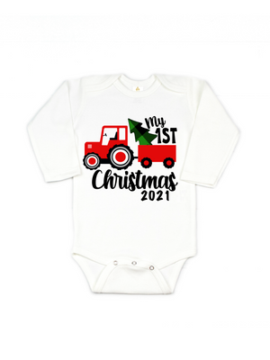 My First Christmas Baby Boy Tractor Bodysuit