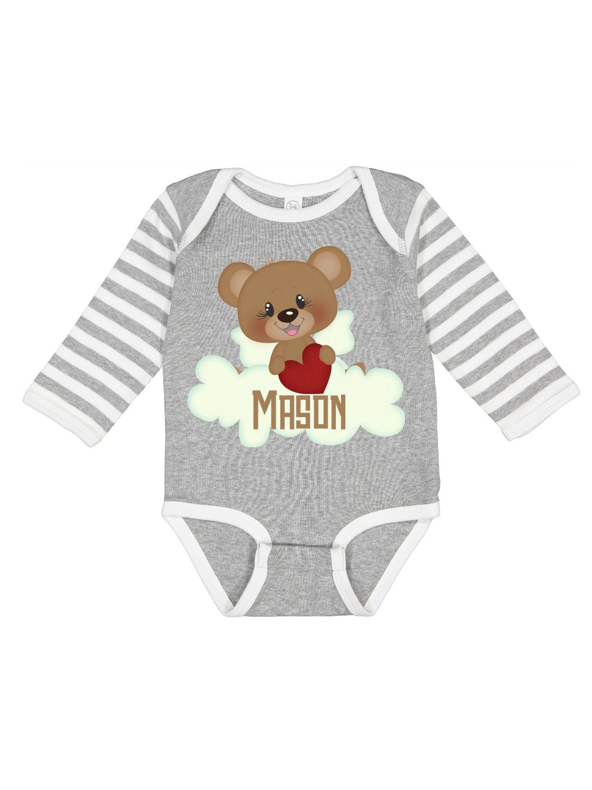 personalized valentine's day brown bear baby bodysuit