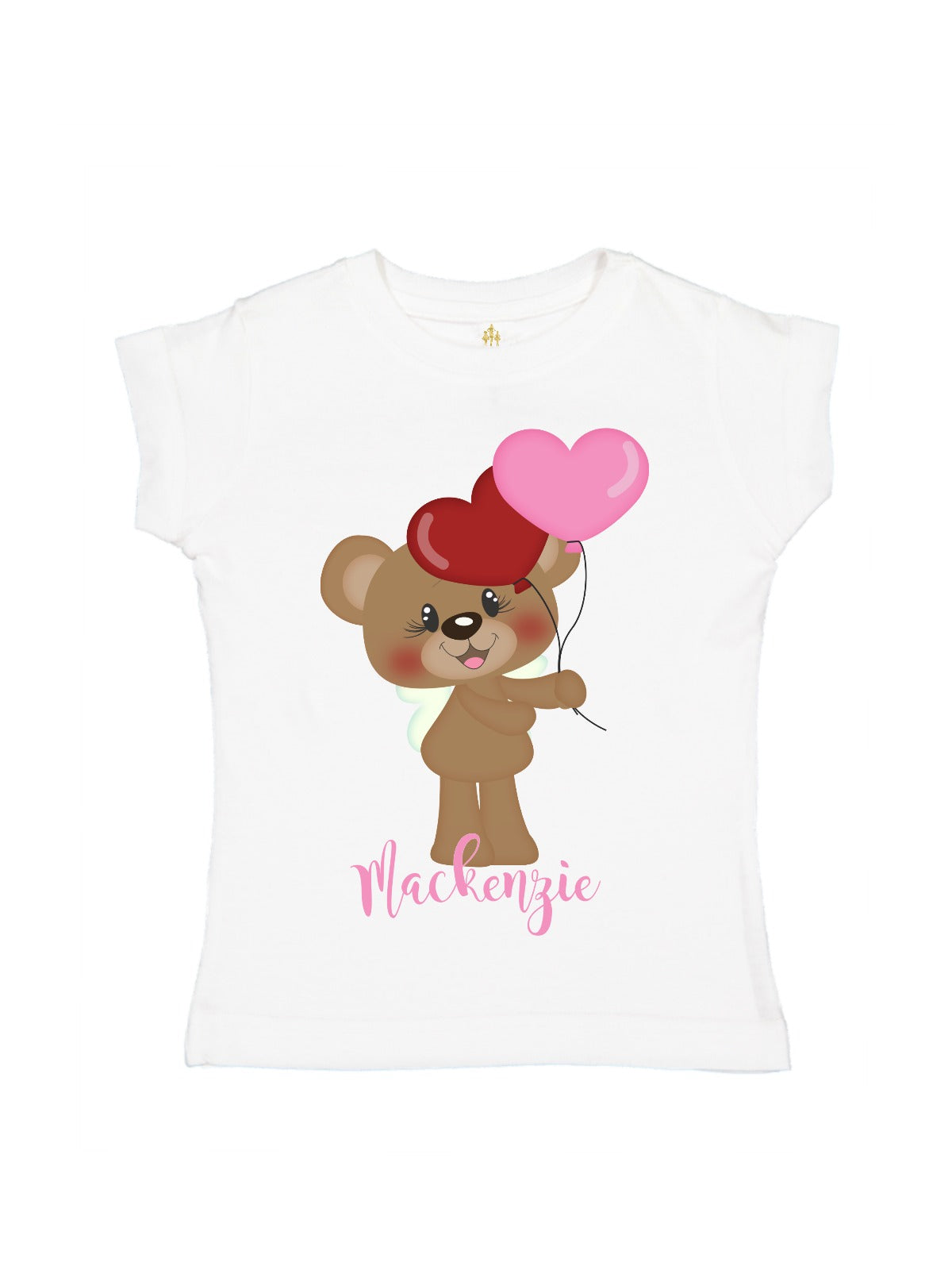 girls personalized brown bear red and pink balloons valentines day t-shirt