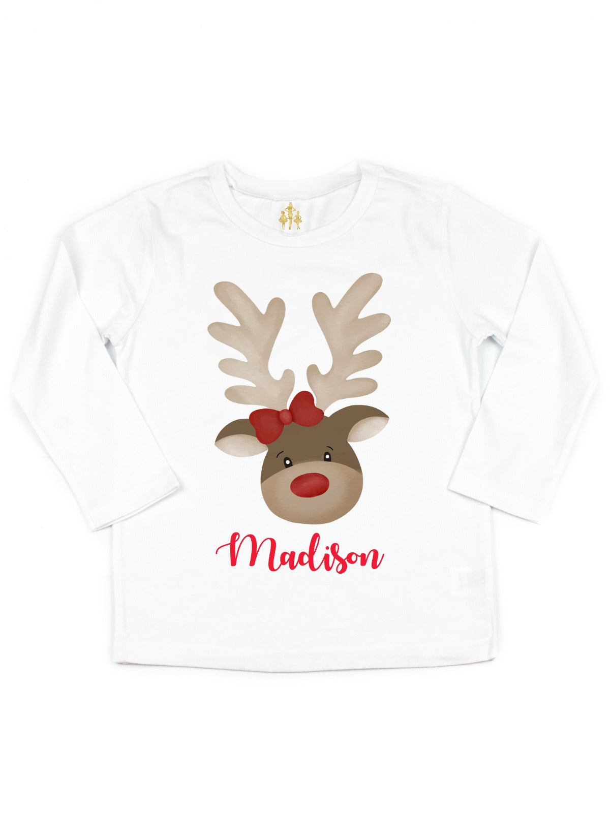 cute reindeer with red bow girls christmas shirt personalized