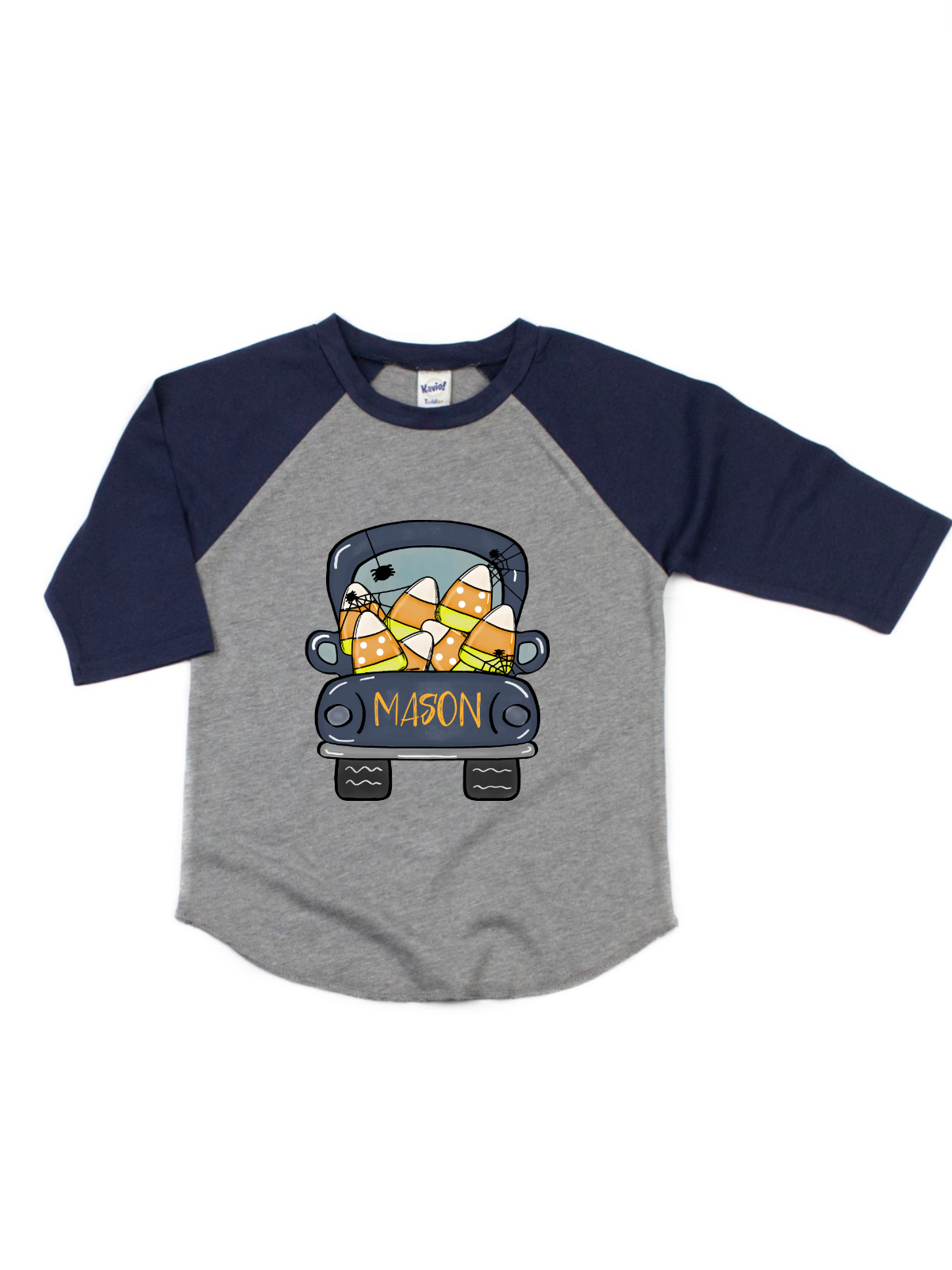 Personalized Candy Corn Truck Kids Halloween Raglan Shirt