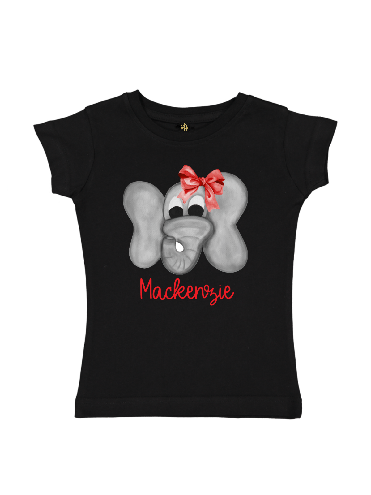 girls christmas elephant in red bow t-shirt