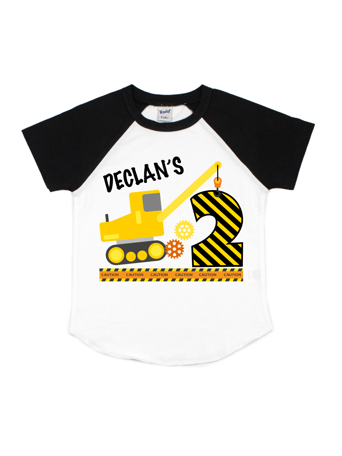 white and black construction truck raglan shirt