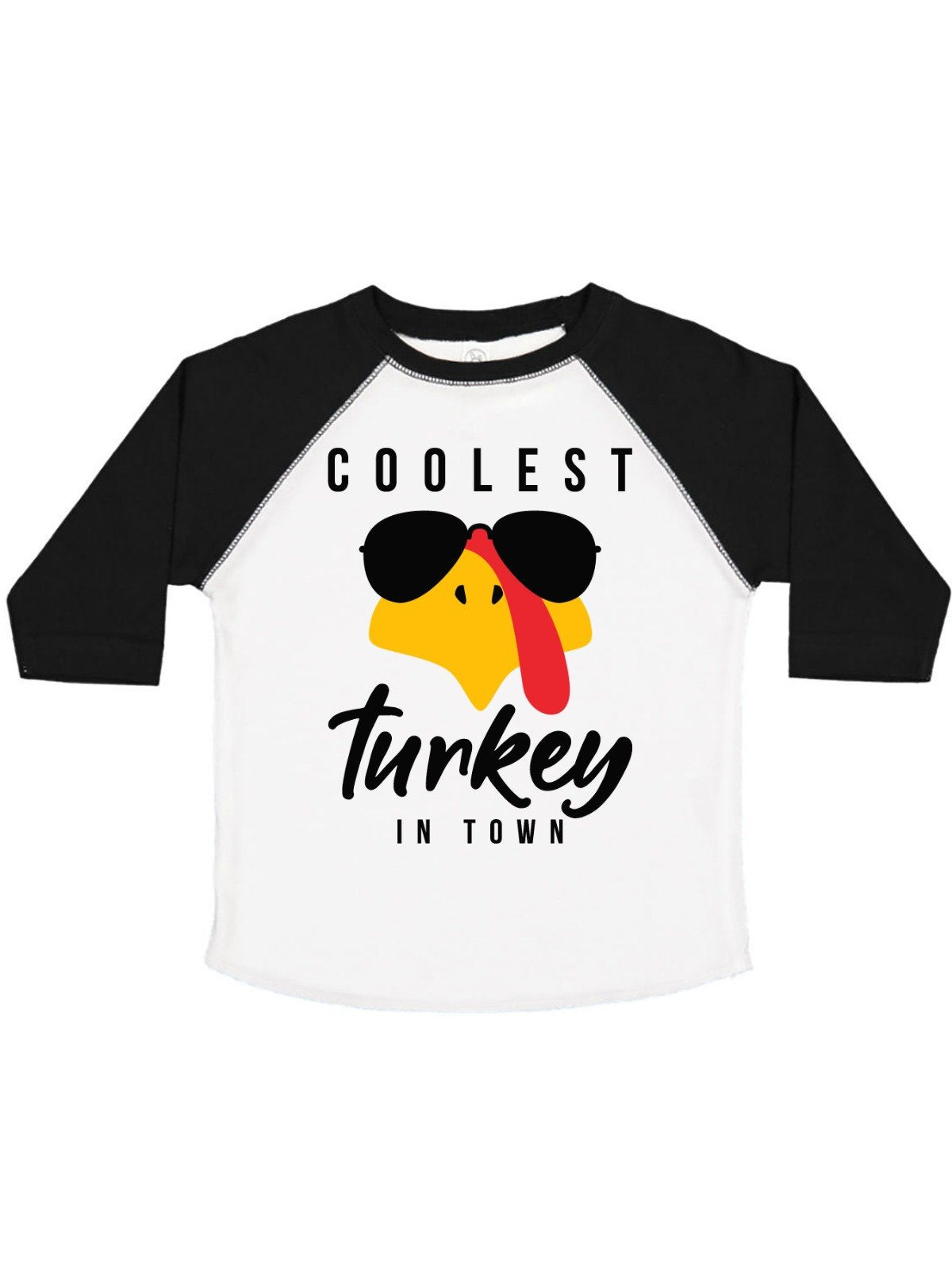 Boys White and Black Raglan Thanksgiving Shirt Coolest Turkey in Town
