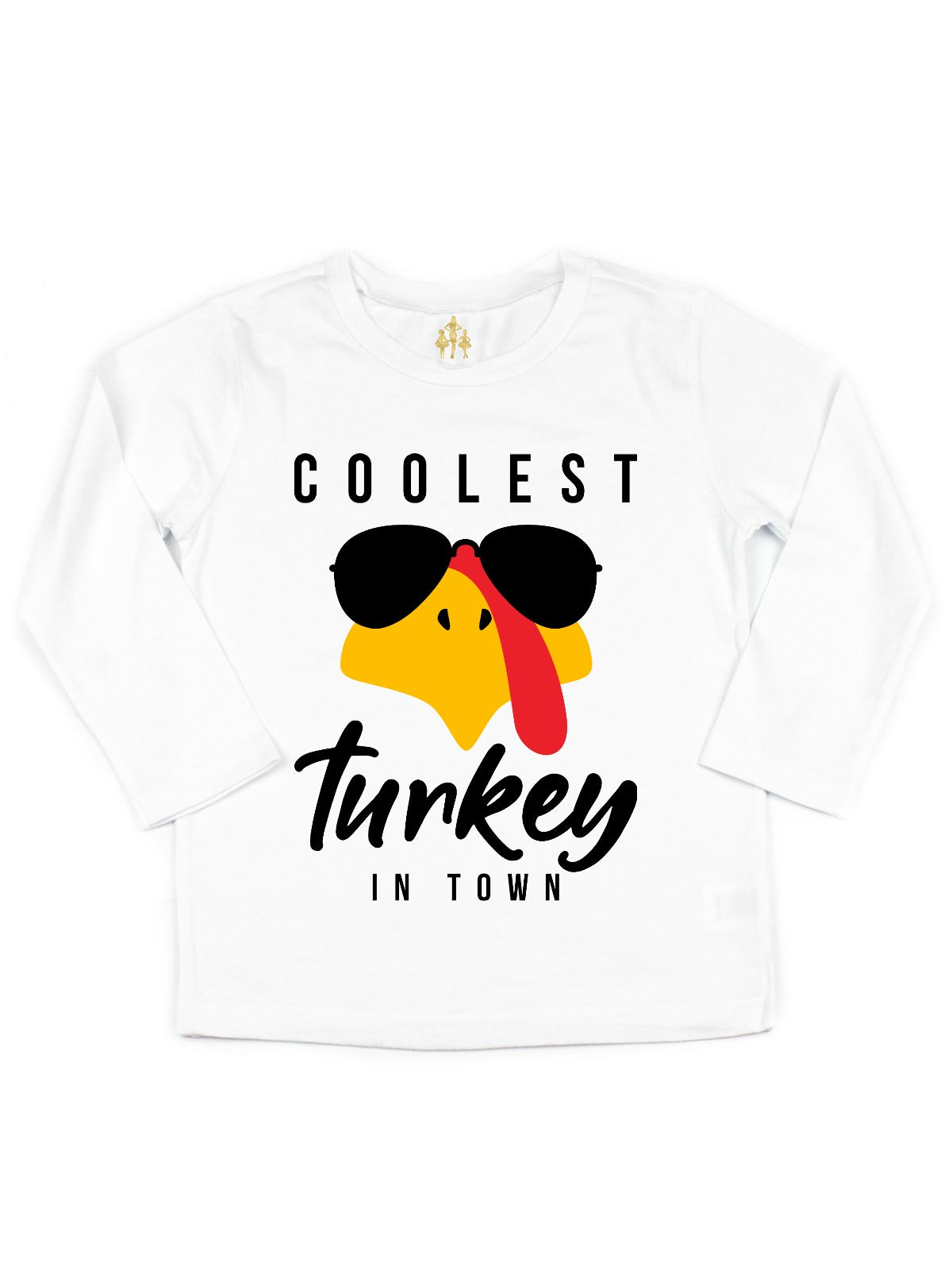 short sleeve coolest turkey in town kids Thanksgiving shirt in white