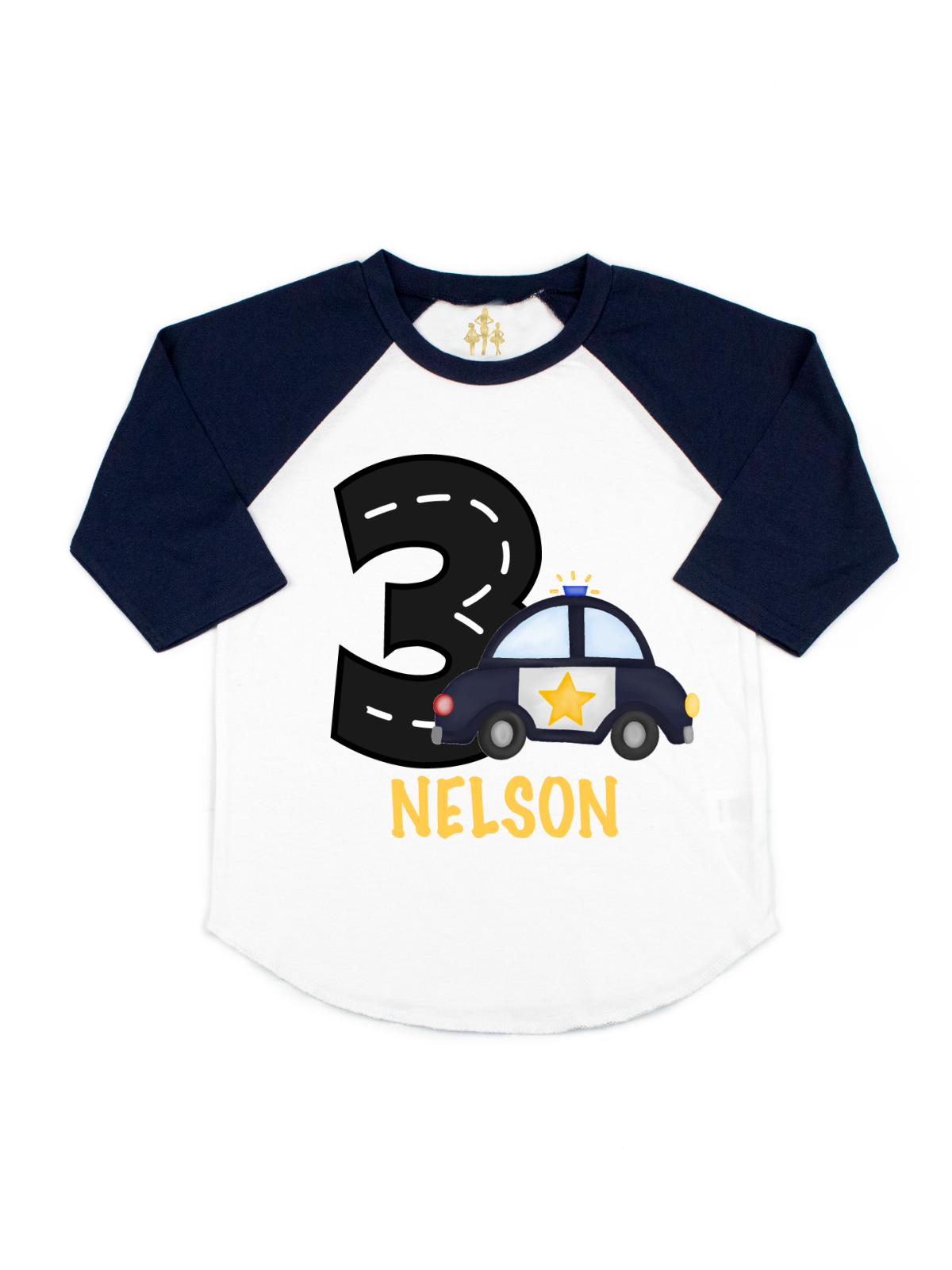 police car birthday raglan t shirt for boys