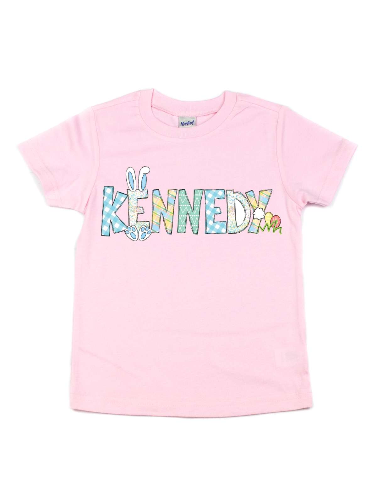 Pink Mommy and Me Easter shirt set with “MAMA” on adult tee and personalized bunny name design on baby bodysuit, featuring bunny ears and spring colors.