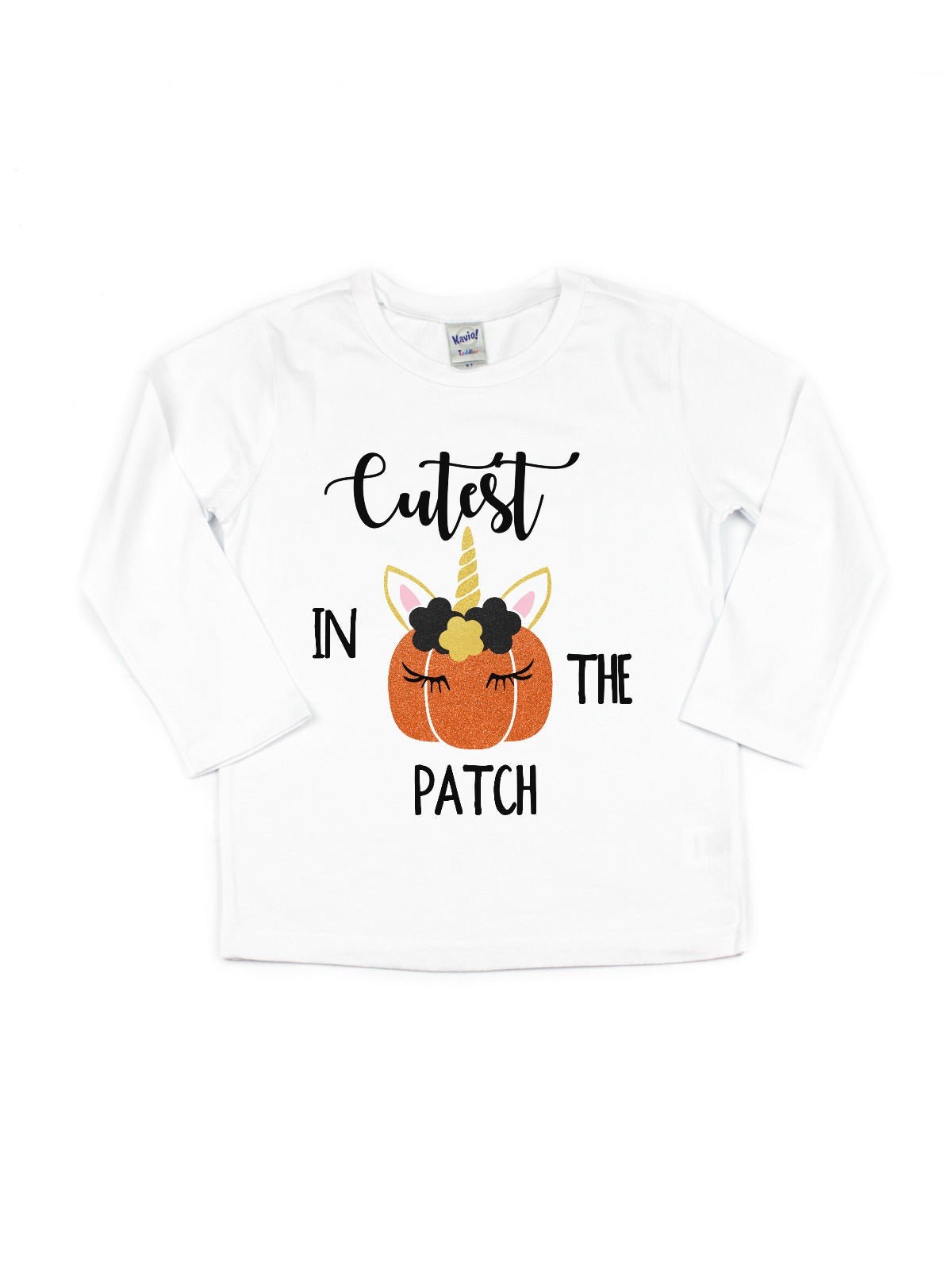 White, Long Sleeve Cutest Pumpkin in the Patch Girls Halloween Shirt