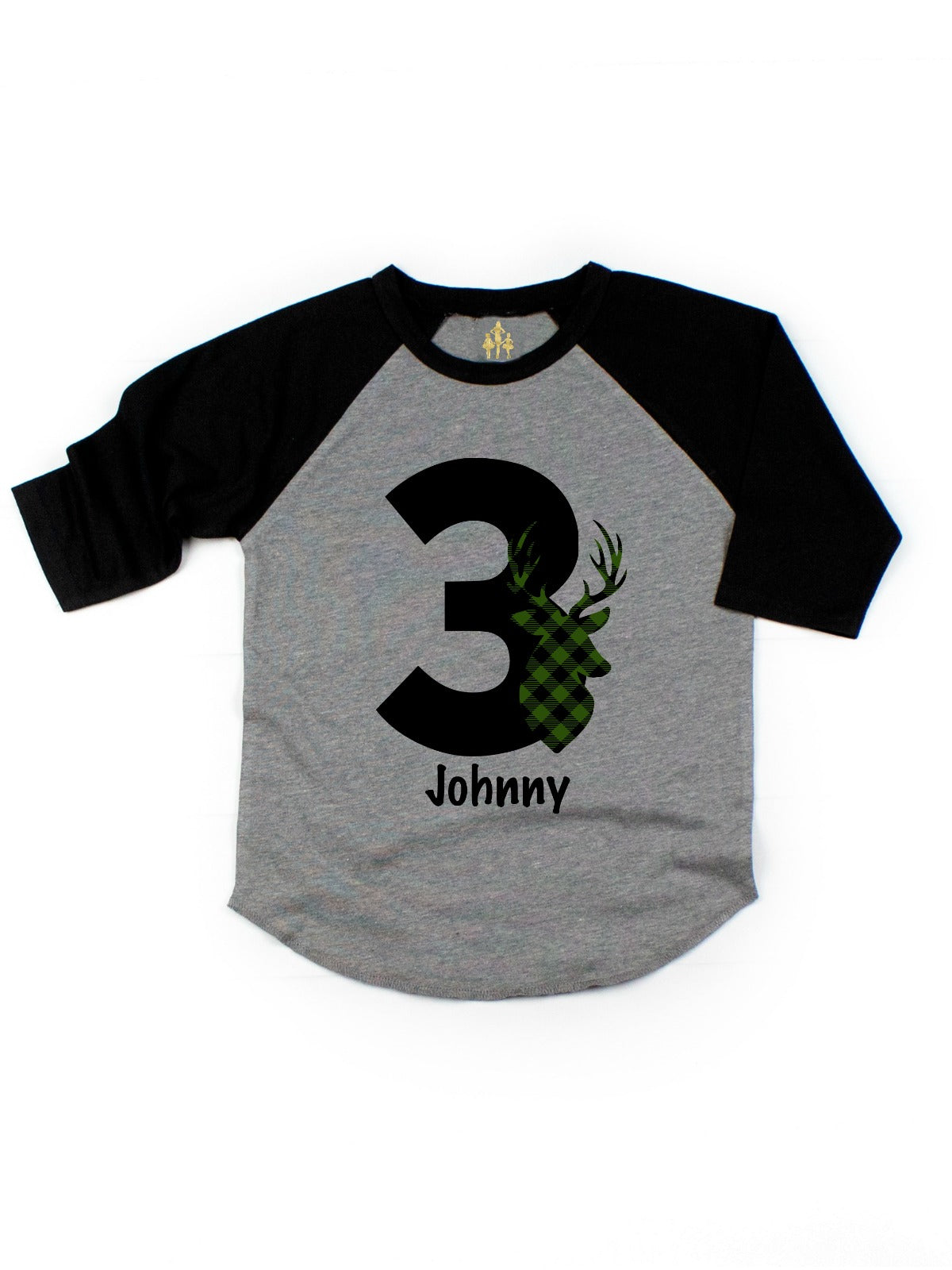 personalized boys birthday shirt - buffalo plaid deer