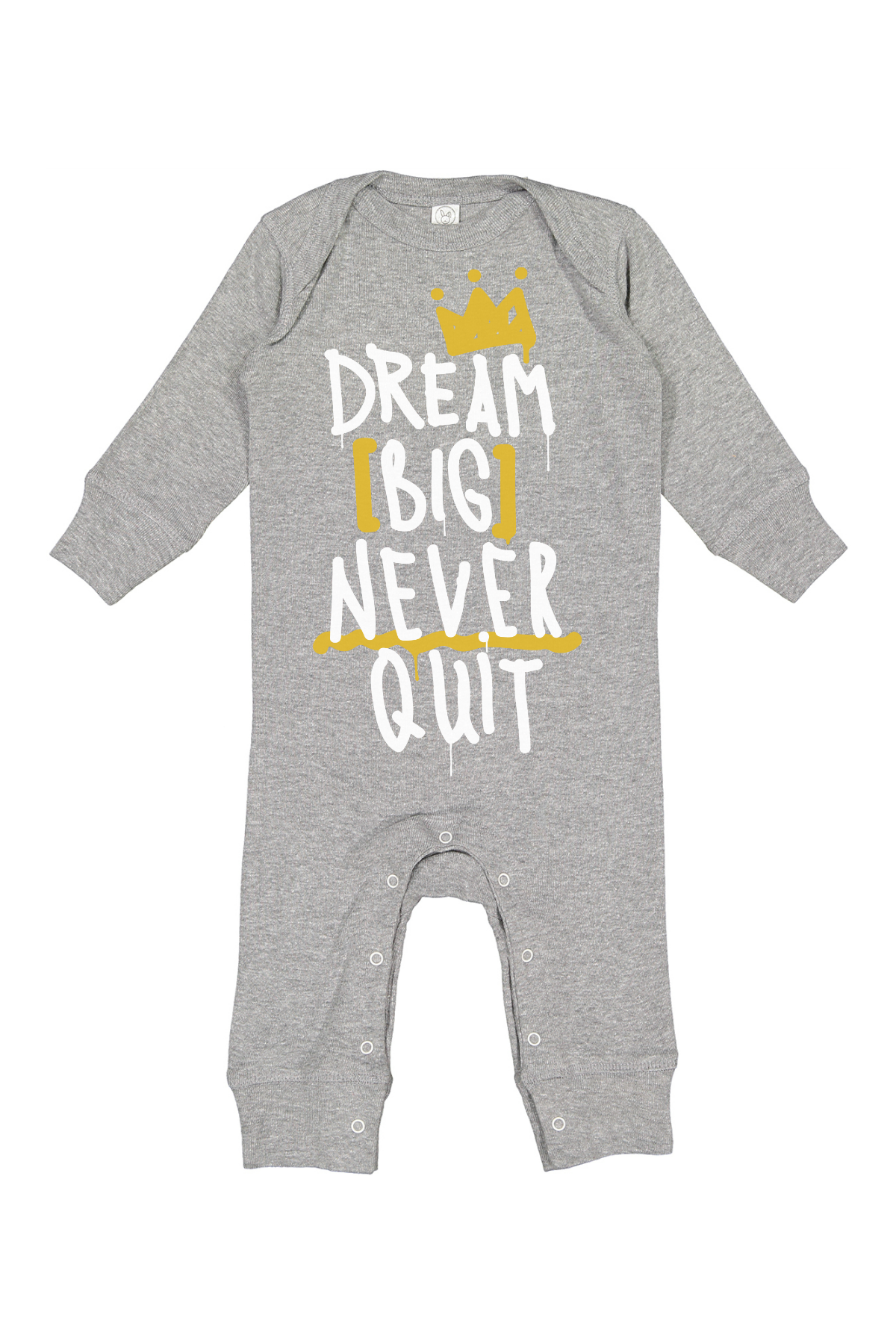 Baby and Toddler Gray Romper - Dream Big Never Quit Romper - Baby Romper - Long Sleeve Romper - Baby Shower Gift 