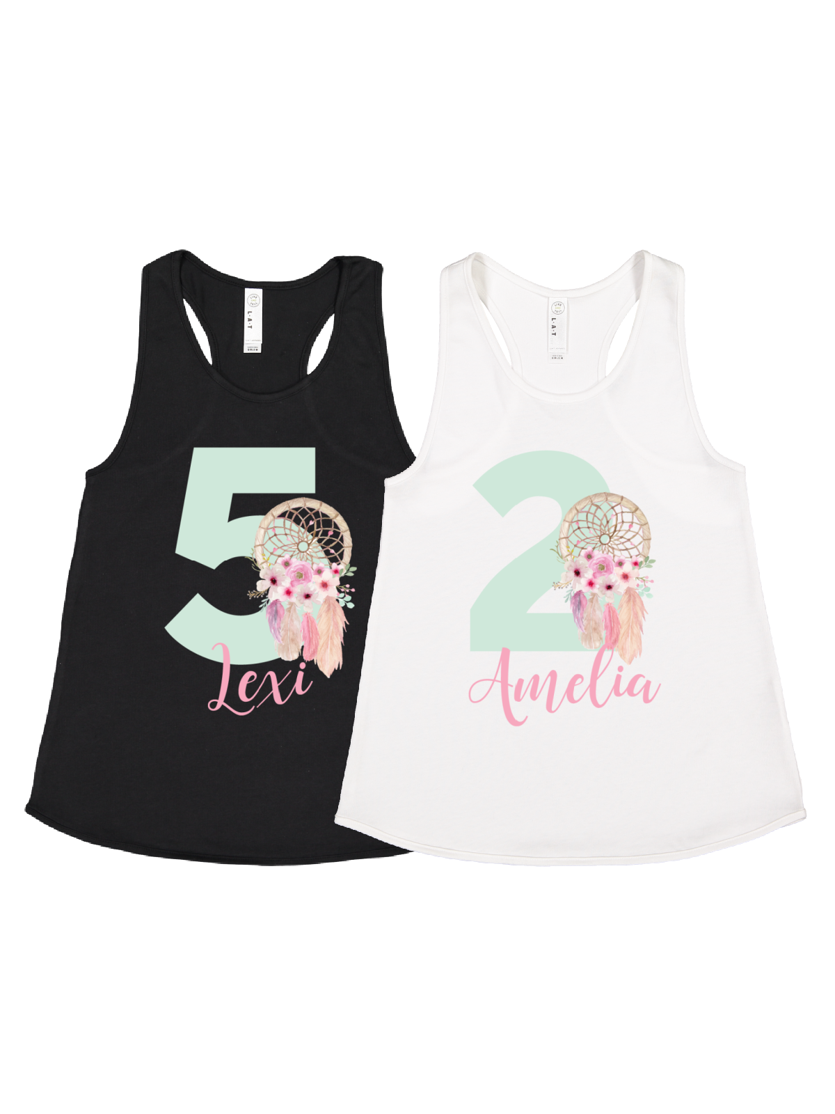 girls dreamcatcher tanktops in white and black