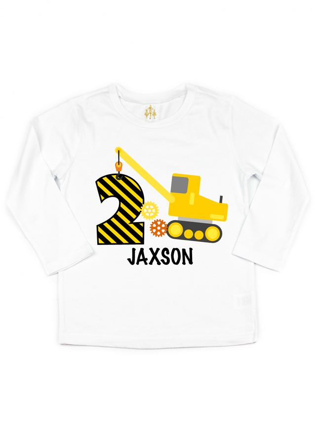 long sleeve excavator birthday shirt
