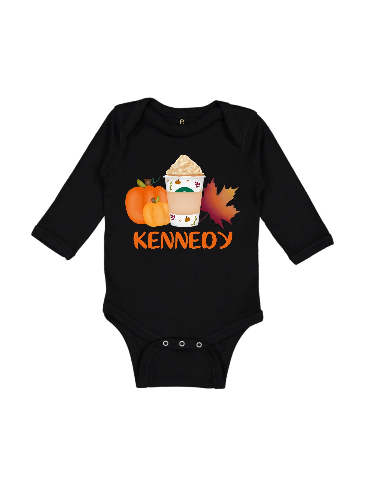 baby fall bodysuit pumpkins lattes leaves