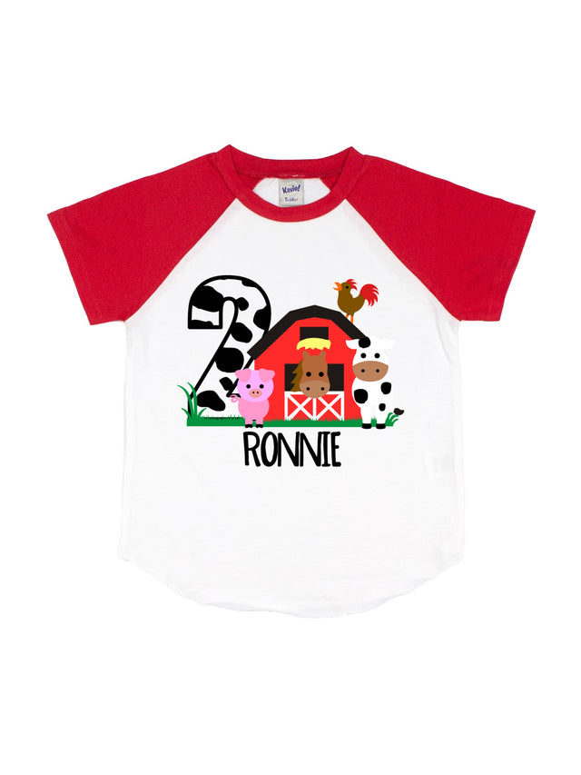 kids custom barn animals birthday shirt