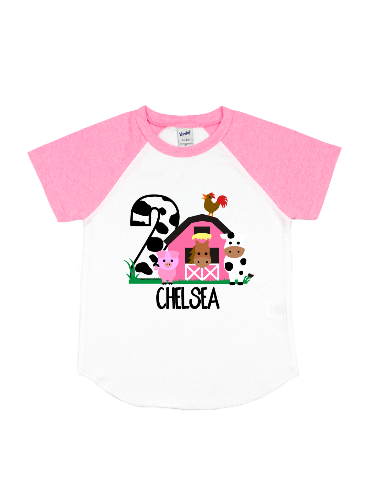 short sleeve pink farm animal house raglan t-shirt