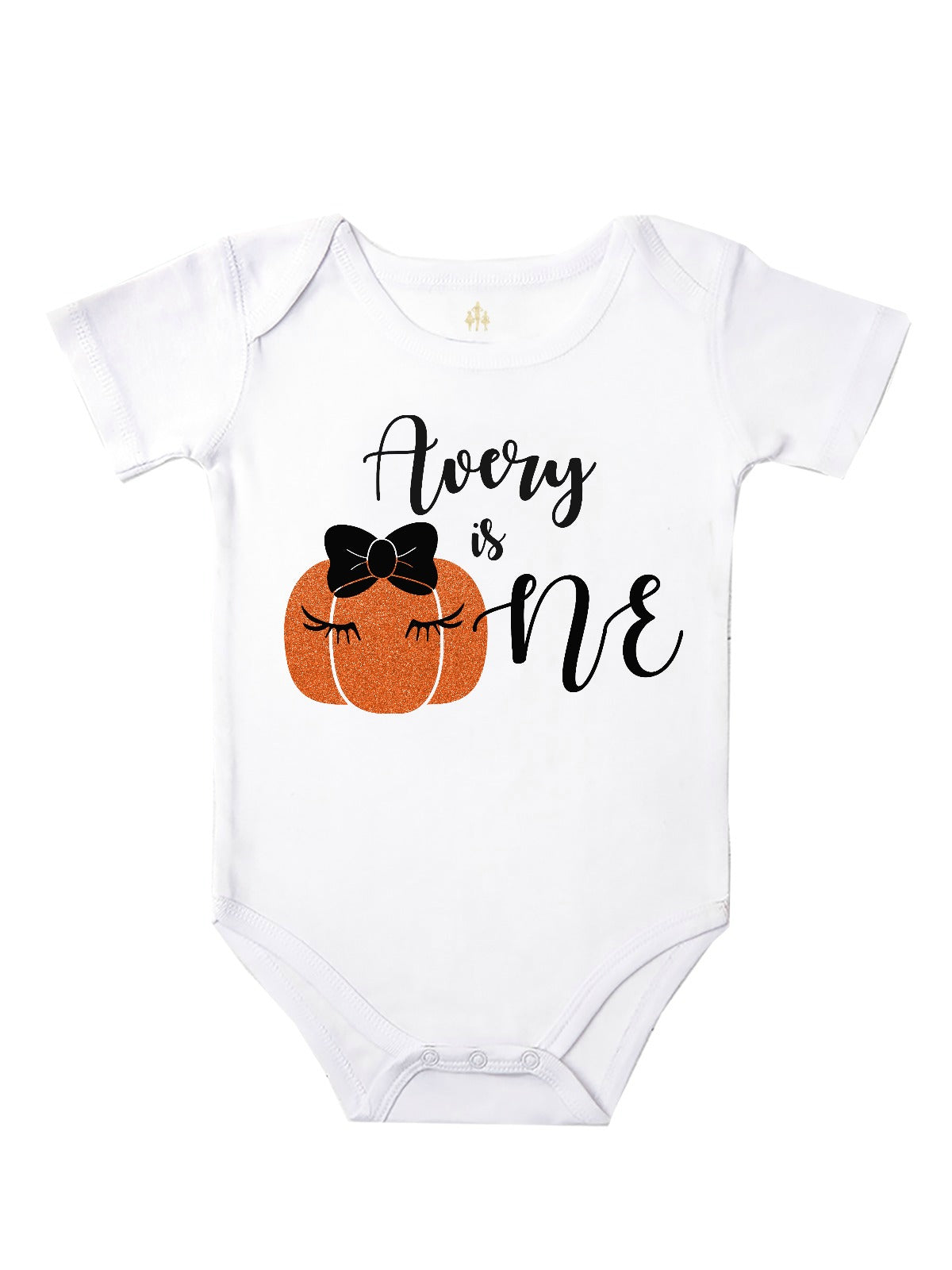 Personalized First Birthday Baby Girl Bodysuit with Orange pumpkin in Black Bow