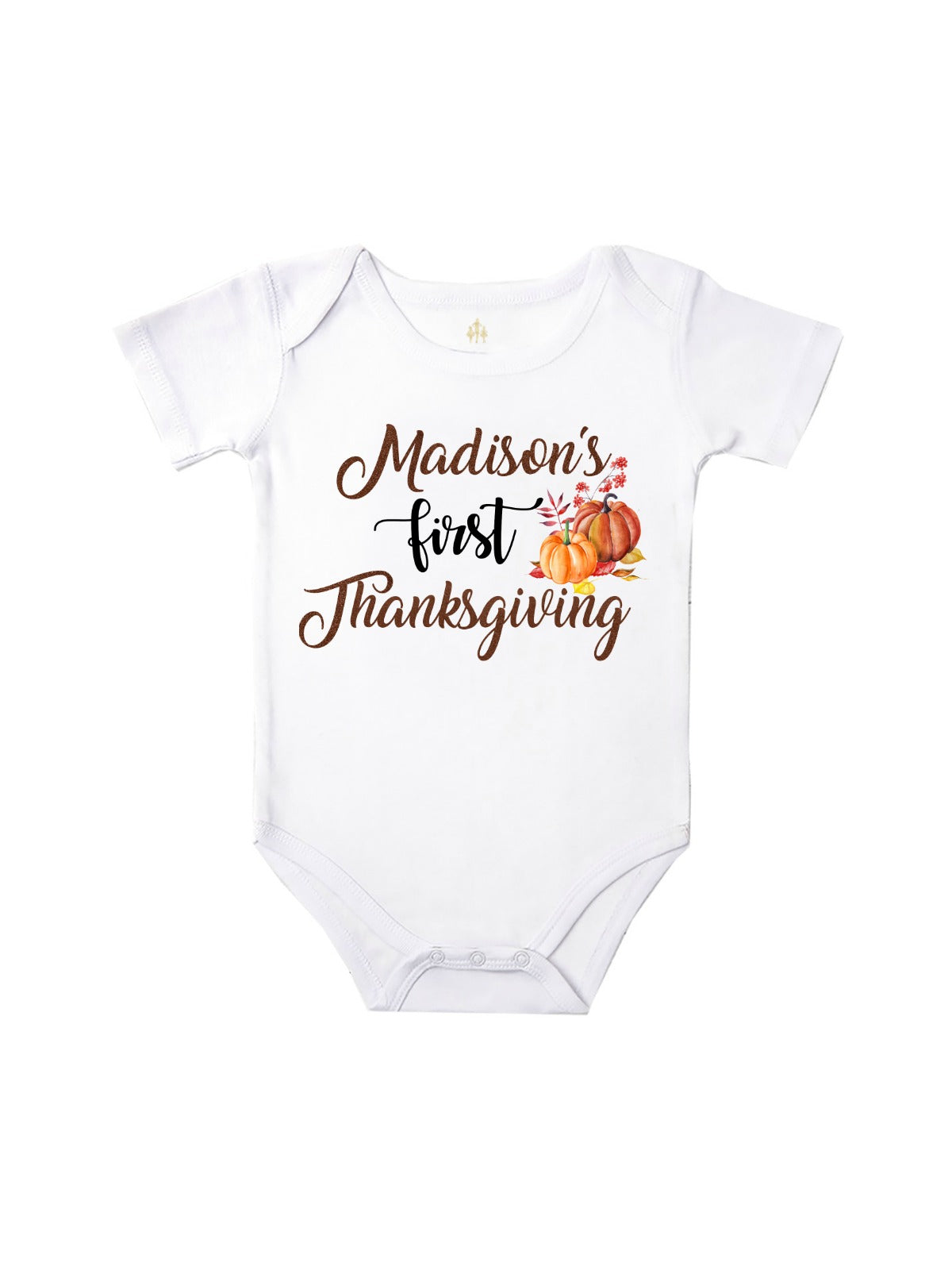 Long sleeve white infant bodysuit personalized first Thanksgiving