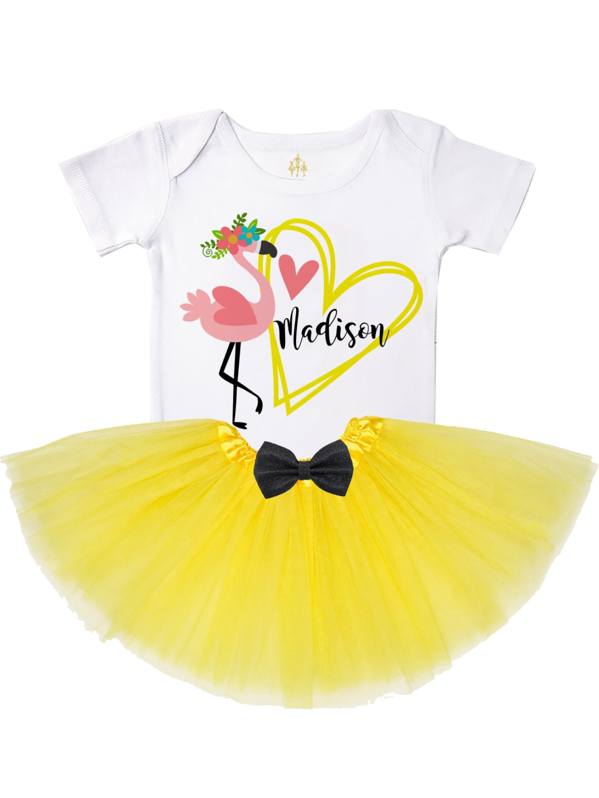 Personalized Flamingo Heart Tutu Outfit in Yellow 