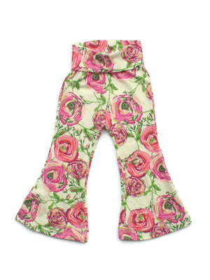 floral print beige and pink bell bottoms