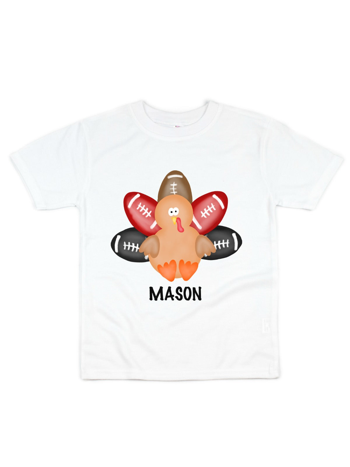 long sleeve kids personalized thanksgiving turkey football t-shirt