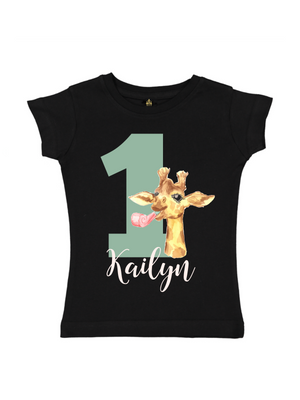 girls personalized giraffe birthday shirt