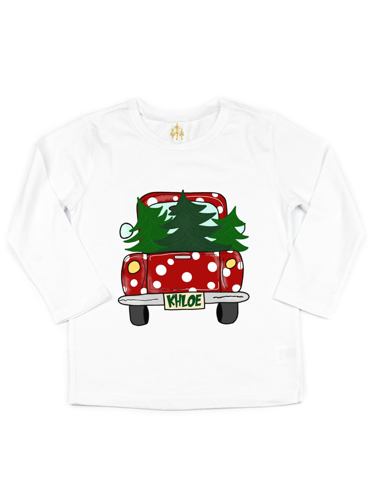 vintage polka dot Christmas tree truck shirt for girls