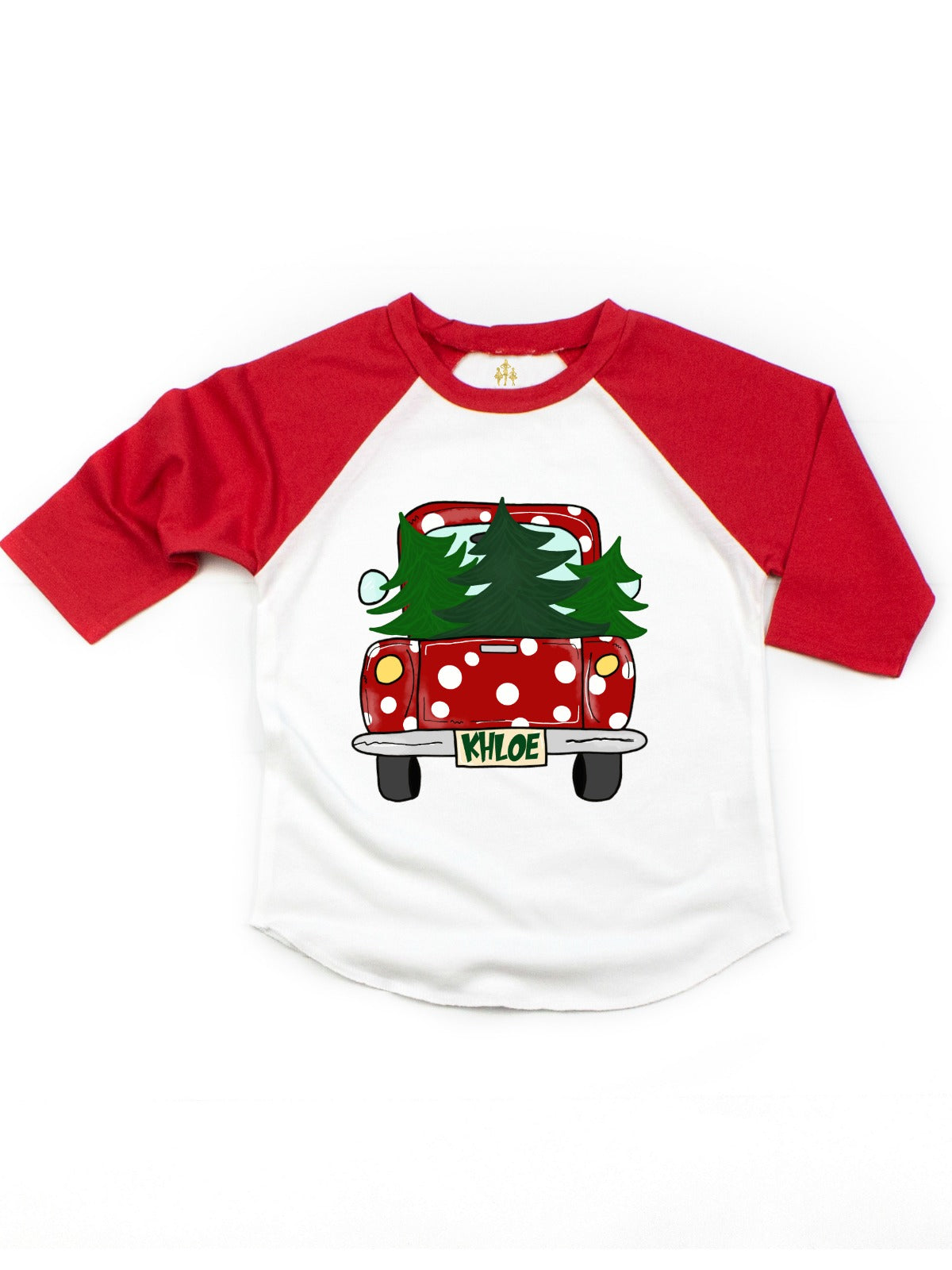 kids polka dot Christmas tree raglan t-shirt