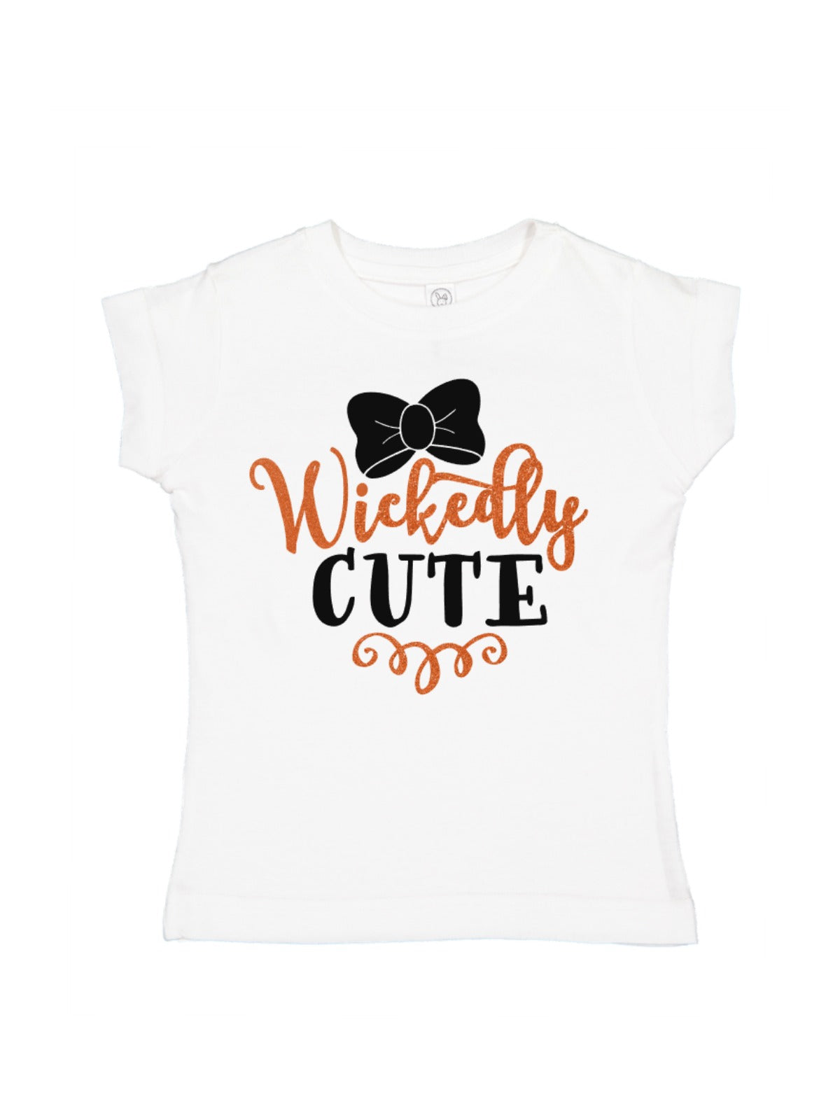 White short sleeve girls Halloween shirt that reads Wickedly Cute