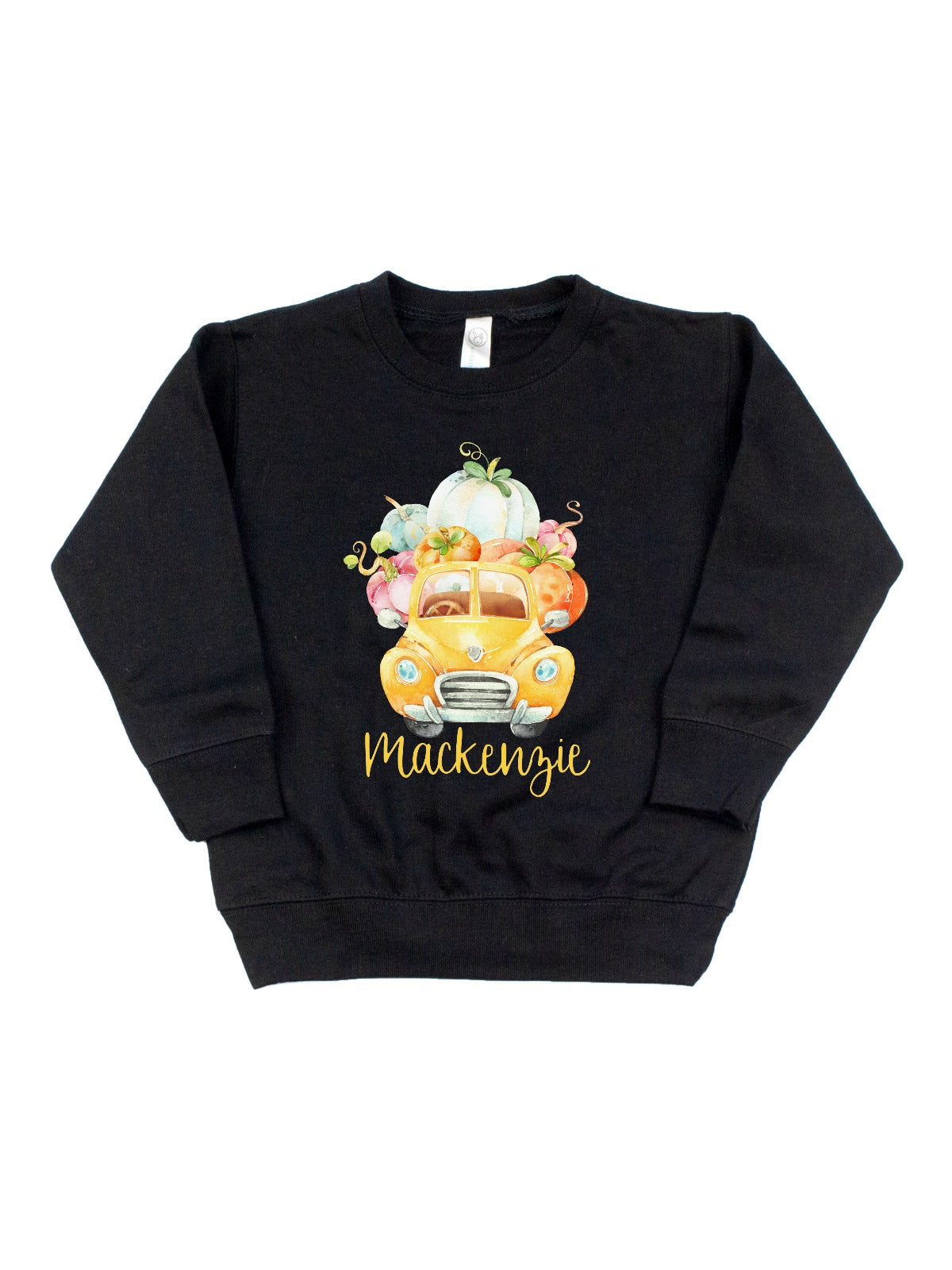 kids yellow pumpkin truck fleece pullover sweatshirt personalized
