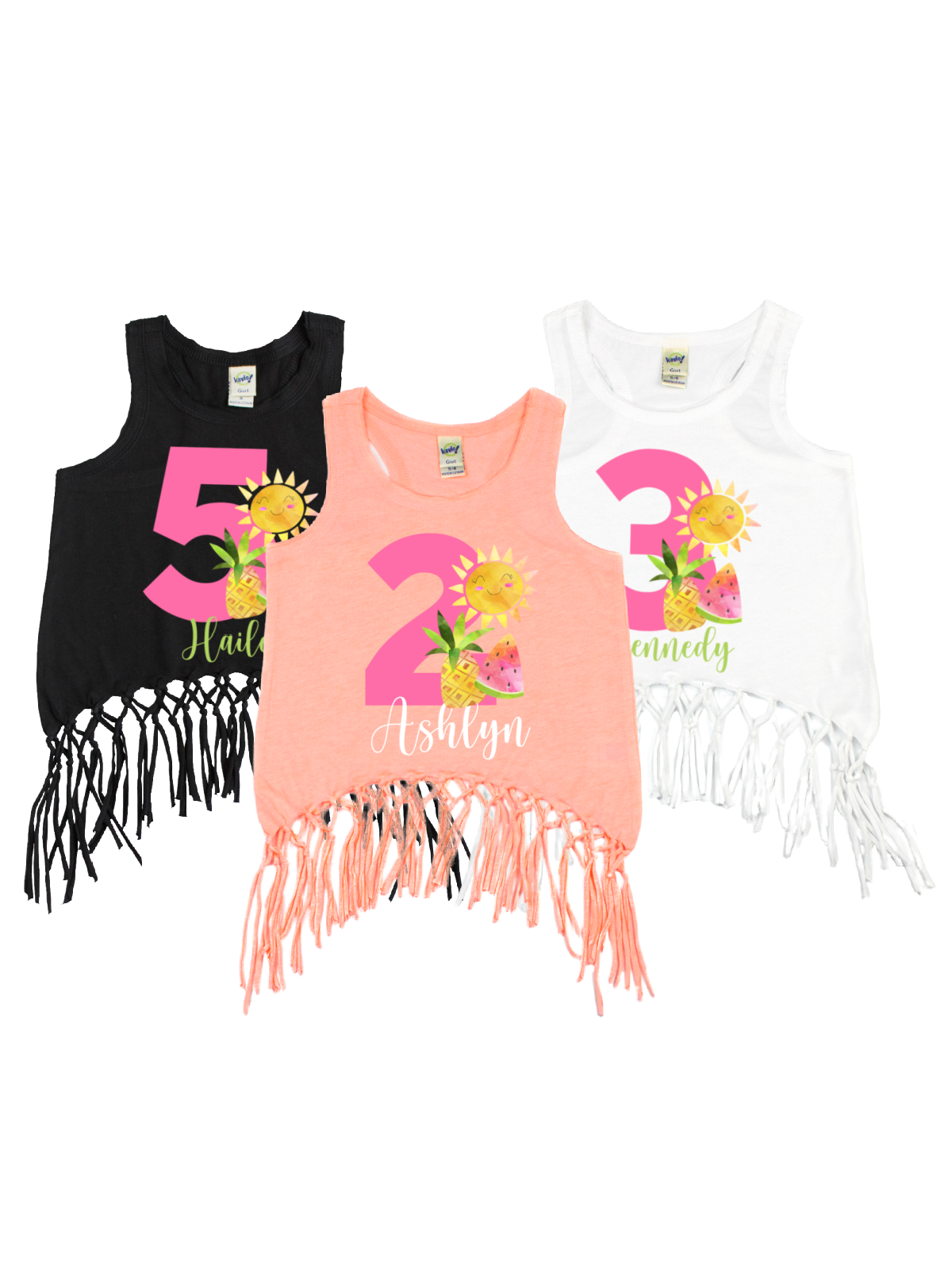 personalized summer fruits birthday tank top fringe