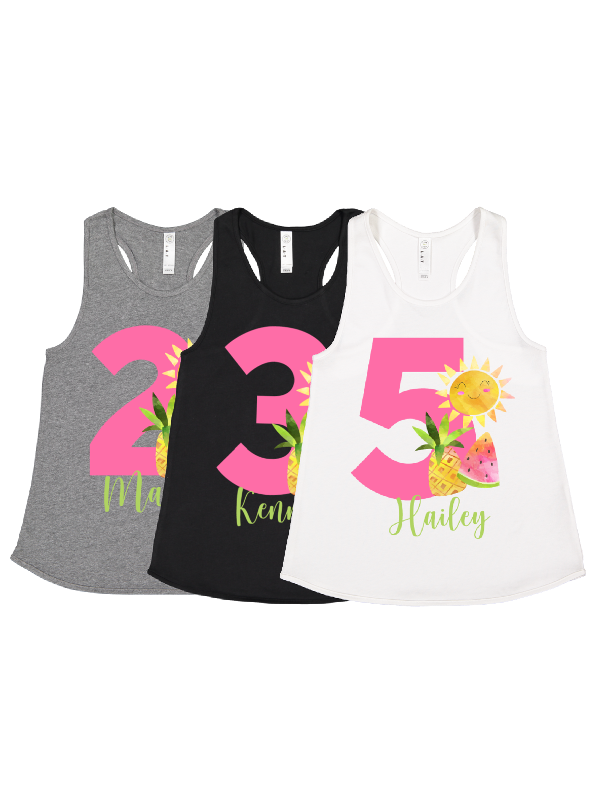 girls personalized summer fruits tank tops