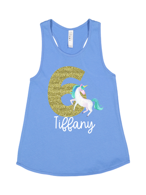 personalized blue unicorn birthday shirt