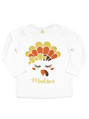 Glitter Turkey Face Shirt for GIrls