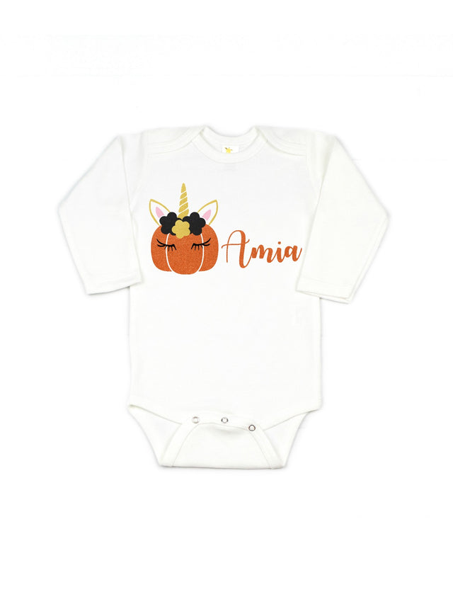 Personalized Unicorn Pumpkin Girls Baby Bodysuit