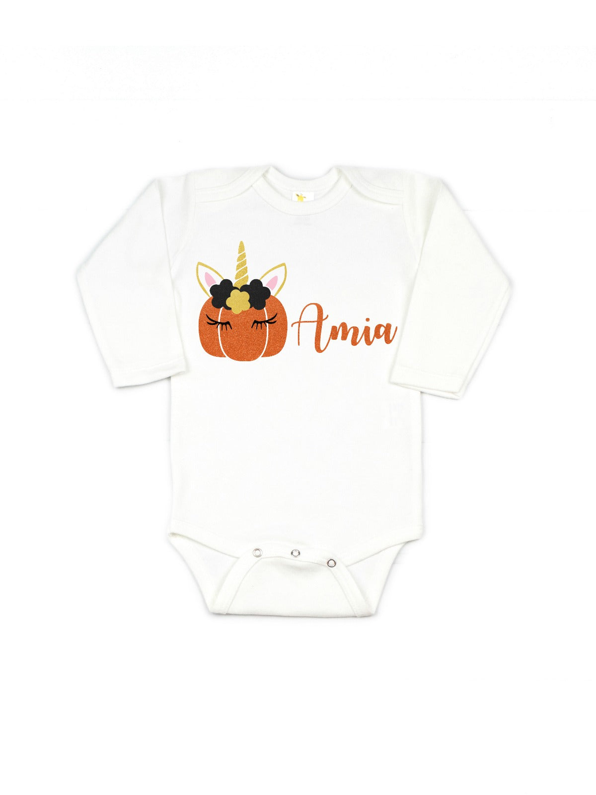Personalized Unicorn Pumpkin Girls Baby Bodysuit