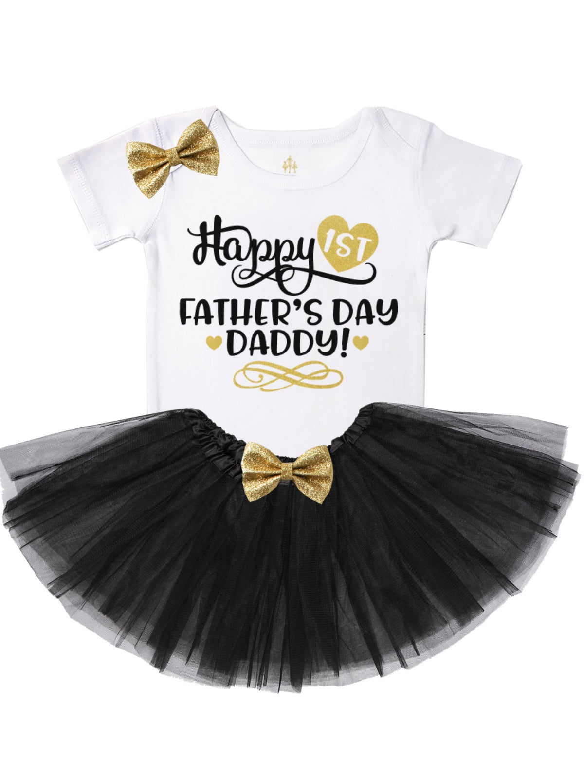 Happy 1st Father's Day Daddy Tutu Outfit in Black and Gold