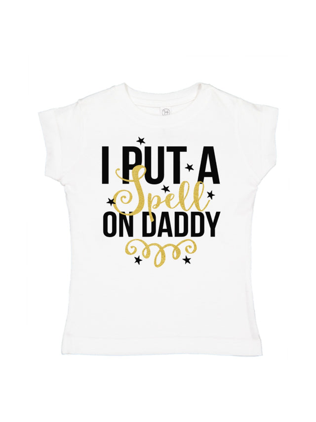 I Put a Spell on Daddy Girls Halloween Shirt, White Short Sleeve