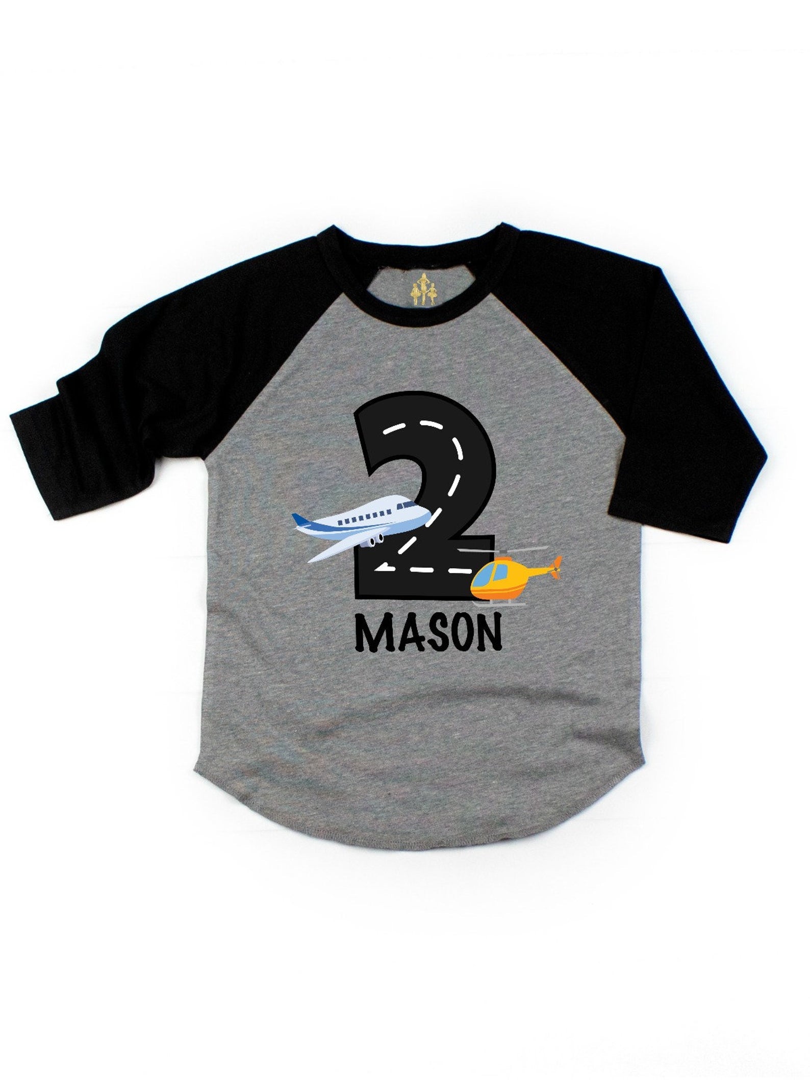 personalized airplane and helicopter birthday shirt for boys