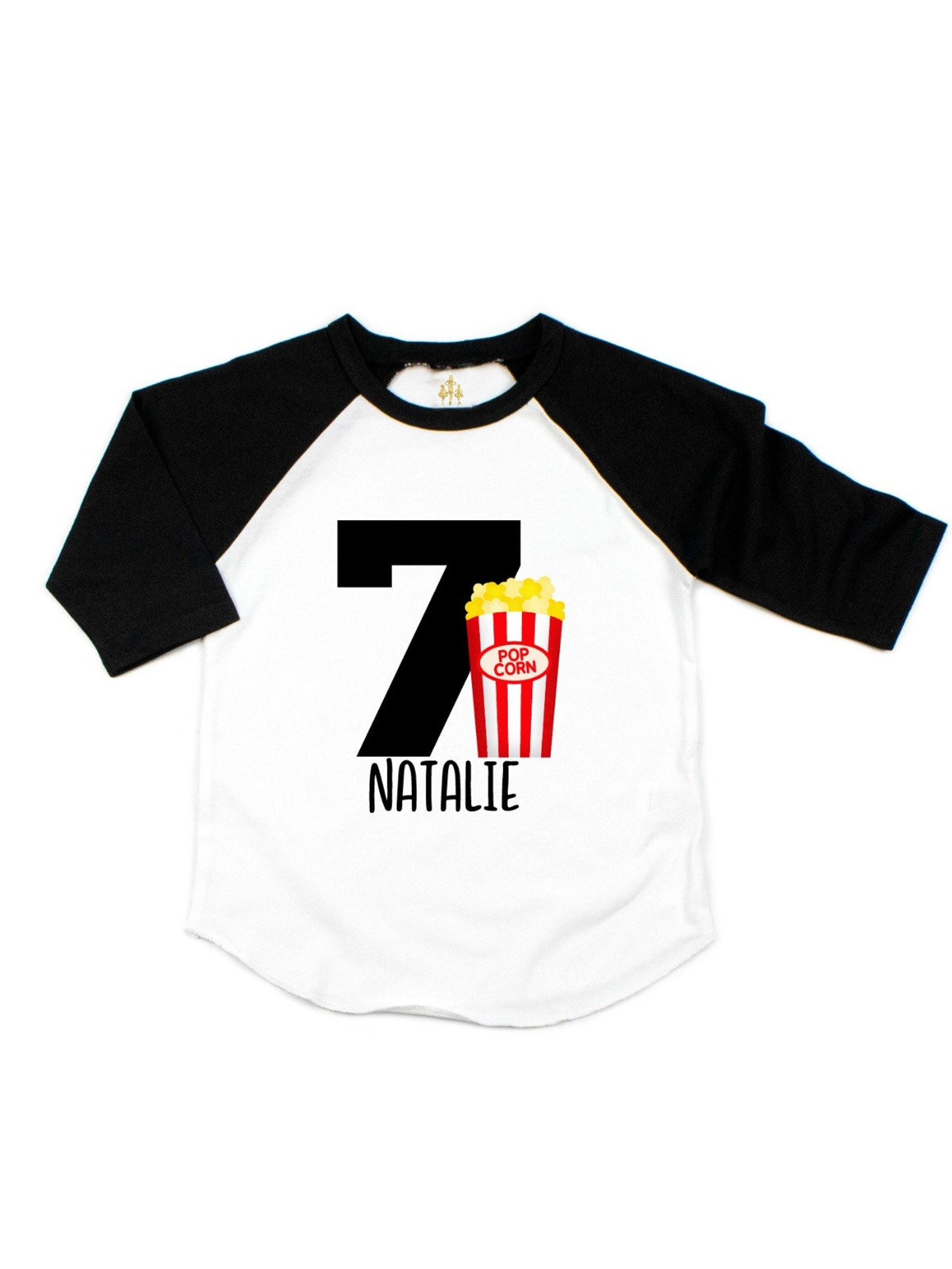 personalized popcorn birthday raglan shirt