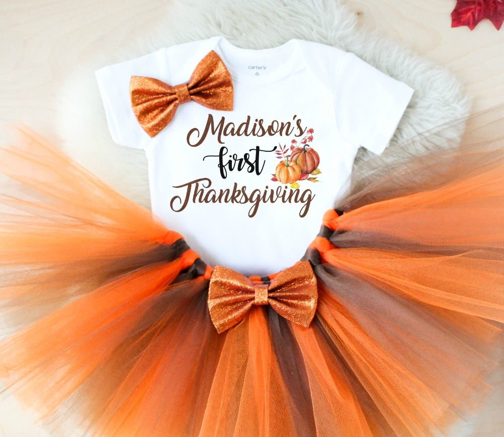 personalized first thanksgiving tutu outfit for baby girls
