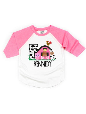 personalized pink and white farm animal shirt