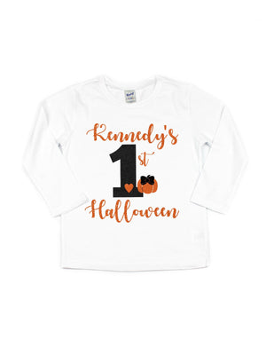 girls personalized 1st Halloween birthday t-shirt
