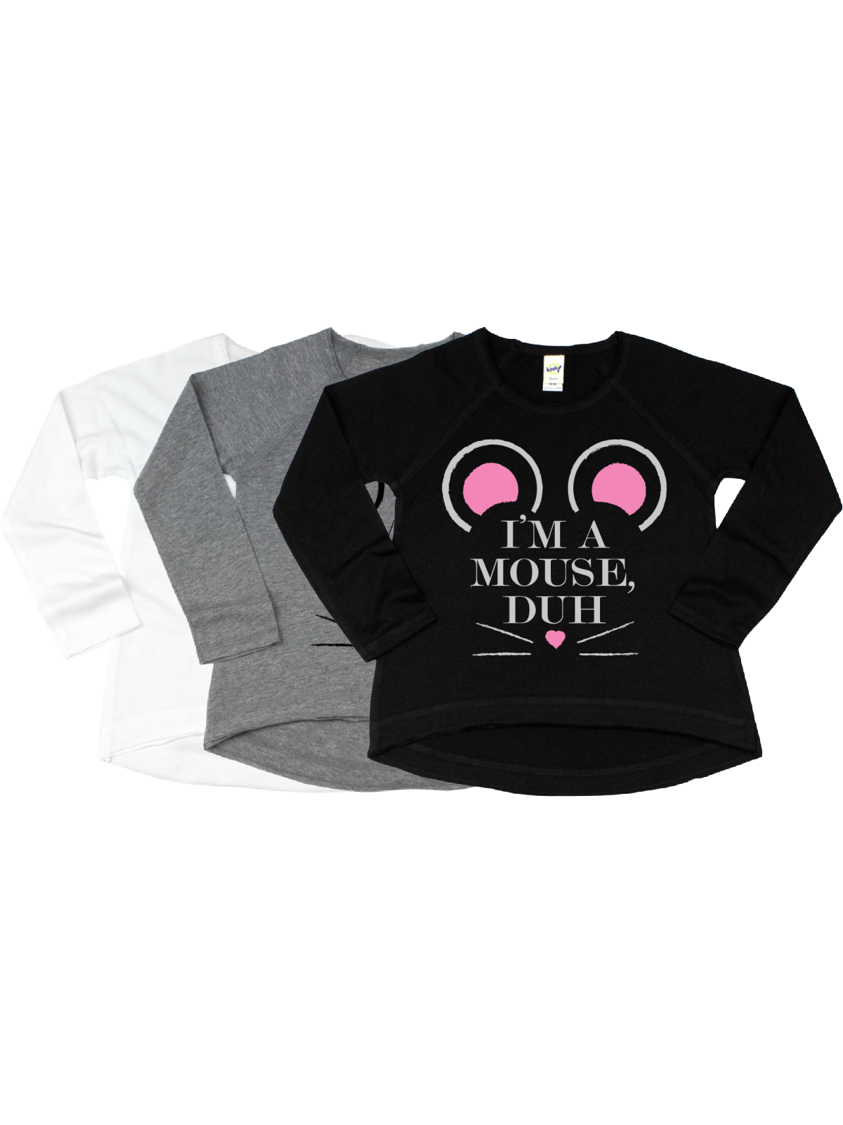I'm a Mouse, Duh Girls Halloween Long Sleeve Shirts in Black, Gray, and White