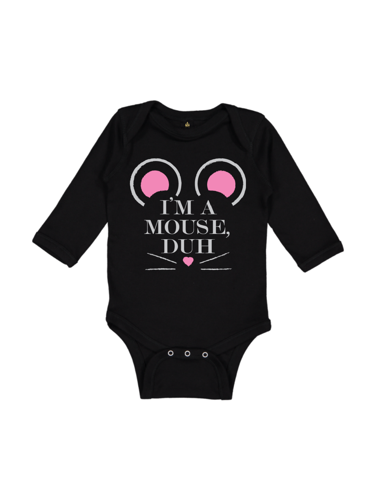 im a mouse duh baby bodysuits in black, gray, and white