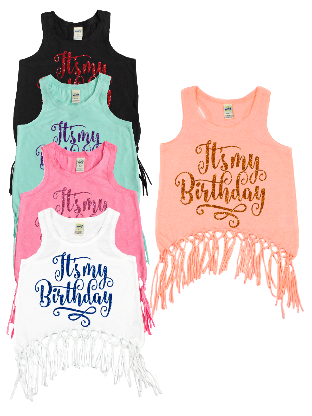 it's my birthday girls glitter fringe tanks