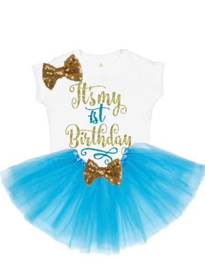 its my 1st birthday girls blue and gold tutu outfit