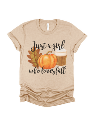 heather tan just a girl who loves fall shirt