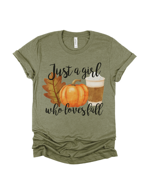 just a girl who loves fall olive shirt
