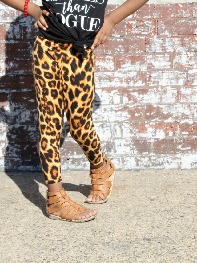 Kids leopard print leggings with elastic waistband, part of Mommy and Me matching set by Mackenzie Madison of Philadelphia