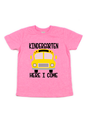 kindergarten here i come kids school bus shirt